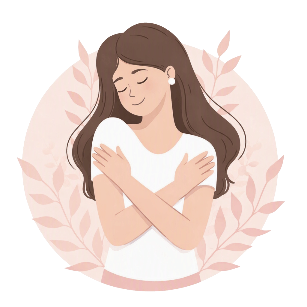 Illustration d'une femme heureuse qui se prend dans les bras